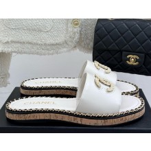 Chanel Double C with chain slipper white leather 2025