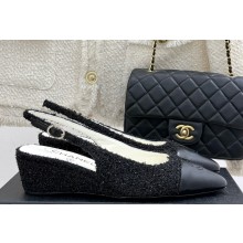 Chanel Slingbacks Cotton Tweed & Lambskin Black G46376 2025