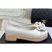 Chanel Camellia lambskin pumps heel 4cm ivory 2025