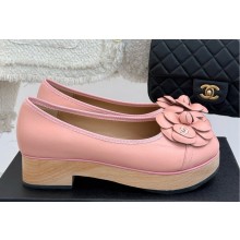 Chanel Camellia lambskin pumps heel 4cm pink 2025