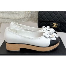 Chanel Camellia lambskin pumps heel 4cm black/white 2025