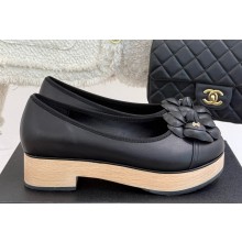 Chanel Camellia lambskin pumps heel 4cm black 2025