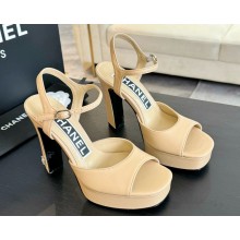 Chanel heel 12cm platform 3cm leather sandals beige 2025