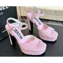 Chanel heel 12cm platform 3cm Cotton Tweed sandals light pink 2025