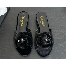 Chanel flat Camellia suede slipper black 2025