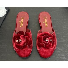 Chanel flat Camellia suede slipper red 2025