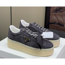 Prada flatform suede sneakers with metal triangle logo grey 2025