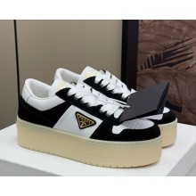 Prada flatform suede and leather sneakers with metal triangle logo -05 2025