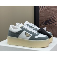 Prada flatform suede and leather sneakers with metal triangle logo -07 2025