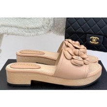 Chanel Camellia lambskin slippers heel 4cm nude 2025