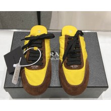 Prada women's Collapse Re-Nylon and suede elasticized mule brown/yellow 2025