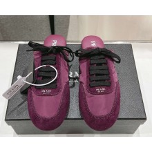 Prada women's Collapse Re-Nylon and suede elasticized mule Burgundy 2025