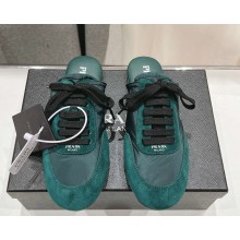 Prada women's Collapse Re-Nylon and suede elasticized mule Fir Green 2025