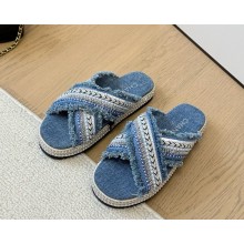 Chanel flat slipper with pearl blue 2025