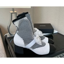 Chanel mesh and Patent Calfskin ankle boots White/black 2025