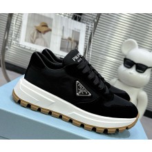 Prada women/men platfrom triangle-logo suede sneakers black 2025