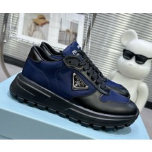 Prada women/men platfrom triangle-logo leather and ripstop fabric sneakers black/blue 2025