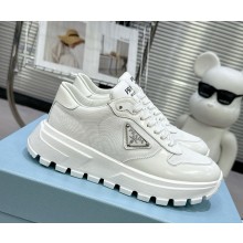 Prada women/men platfrom triangle-logo leather and ripstop fabric sneakers white 2025