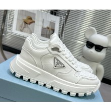 Prada women/men platfrom triangle-logo leather sneakers white 2025