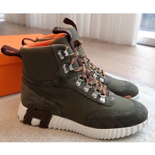 Hermes women/men Klimb sneaker in ripstop fabric and suede goatskin army green 2025