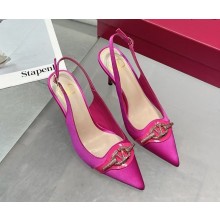 Valentino heel 8cm/4.5cm/flat silk Slingbacks pumps rose red 2025