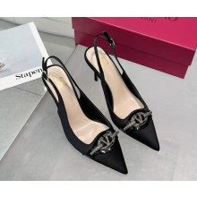 Valentino heel 8cm/4.5cm/flat silk Slingbacks pumps black 2025ss