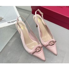 Valentino heel 8cm/4.5cm/flat silk Slingbacks pumps pink 2025