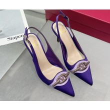 Valentino heel 8cm/4.5cm/flat silk Slingbacks pumps purple 2025