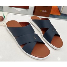 Loro Piana men's sandal calfskin flat dark blue 02 2025