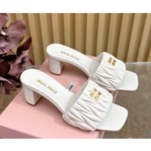MIU MIU Matelassé nappa leather slides 5XX657 ivory heel 5.5cm 2025