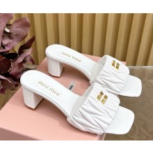 MIU MIU Matelassé nappa leather slides 5XX657 white heel 5.5cm 2025
