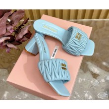 MIU MIU Matelassé nappa leather slides 5XX657 sky blue heel 5.5cm 2025