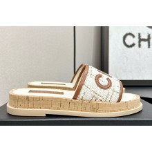 Chanel flat CC Tweed and leather mule brown 2025