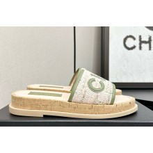 Chanel flat CC Tweed and leather mule green 2025