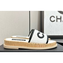 Chanel flat CC Tweed and leather mule black/white 2025