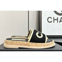 Chanel flat CC Tweed and leather mule black/beige 2025