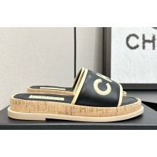Chanel flat CC leather mule black 2025