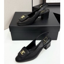 Chanel lambskin Slingbacks pumps with CC turn lock black 2025