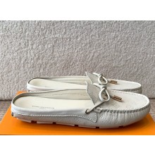 Louis Vuitton Gloria Open Back Flat Loafer white Perforated grained calf leather 2025