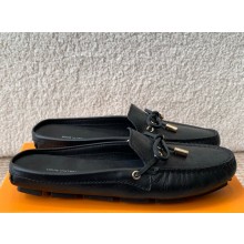 Louis Vuitton Gloria Open Back Flat Loafer black Perforated grained calf leather 2025
