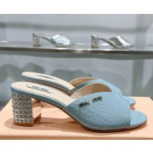 Miu Miu Croc Embossed Slide Sandals with Embellished Heel 5.5cm 5XX477 light blue 2025