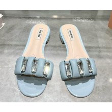 MIU MIU sheepskin slippers with crystal light blue 2025