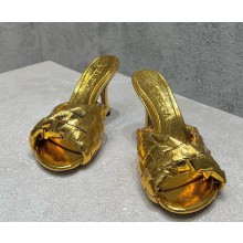 Bottega Veneta Blink heel 9cm/5cm Mule with a folded detail in Intrecciato laminated leather gold 2025
