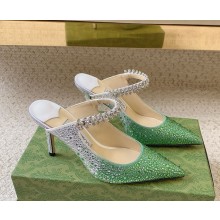 Jimmy Choo heel 6.5cm/8.5cm Satin Pumps with Crystals emerald/crystal 2025
