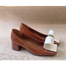 Prada 1I964N patent leather pumps with Architectural details brown/white heel 4.5cm 2025