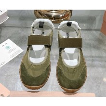 MIU MIU Tyre technical fabric and suede ballerinas 5F416E army green 2025