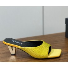 Versace silk crystal mules with metal Heel yellow 2025
