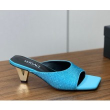 Versace silk crystal mules with metal Heel blue 02 2025