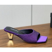 Versace silk crystal mules with metal Heel purple 2025