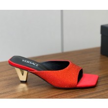 Versace silk crystal mules with metal Heel red 2025